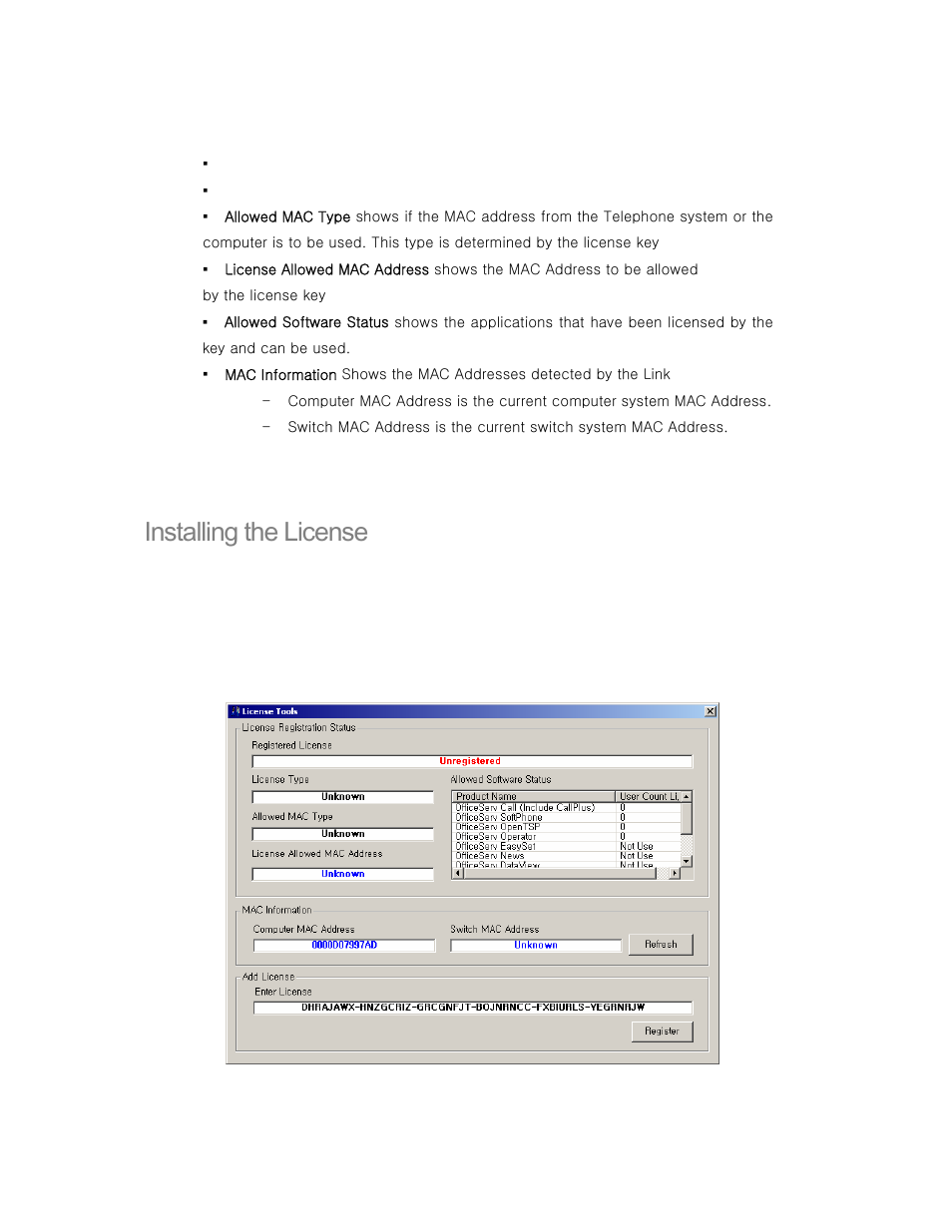 Installing the license | Samsung Version 2.1 User Manual | Page 50 / 54