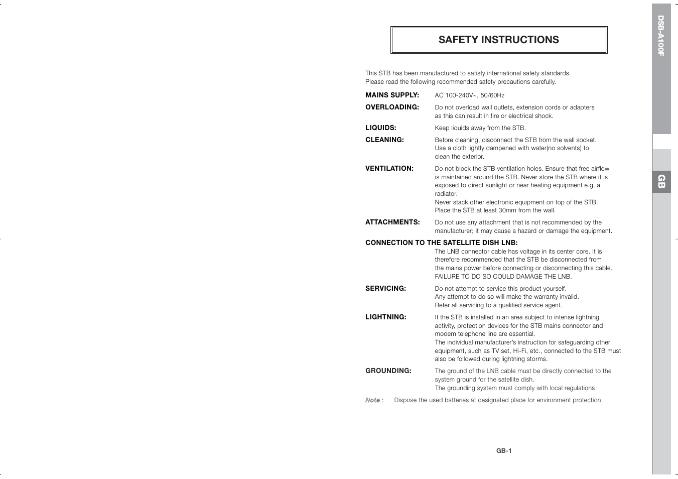 Safety instructions | Samsung DSB-A100F User Manual | Page 2 / 19