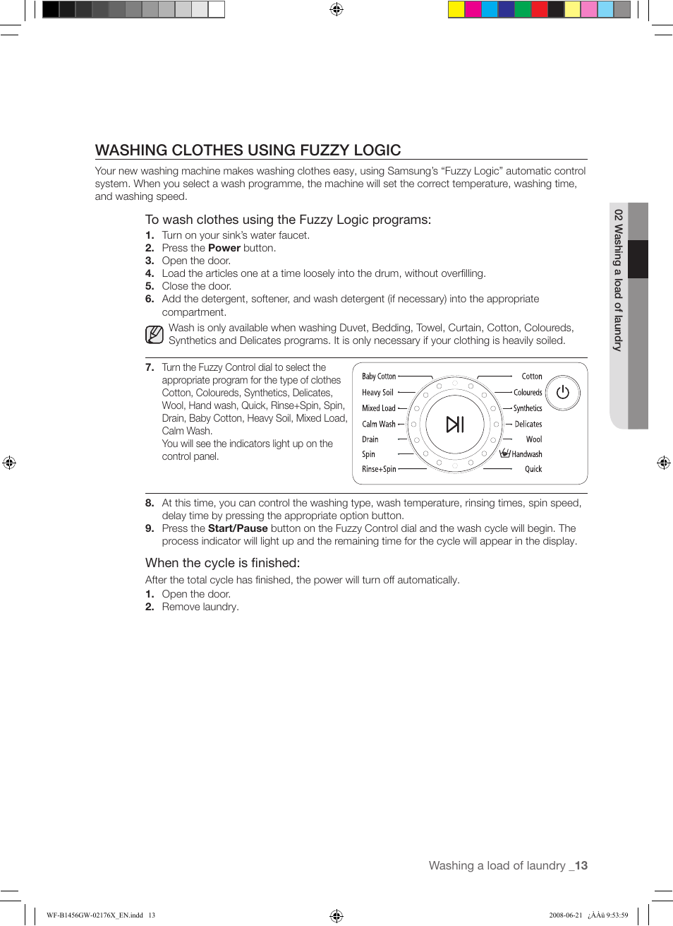 Washing clothes using fuzzy logic | Samsung WF-J1456(W/V/S/C/R) User Manual | Page 13 / 26