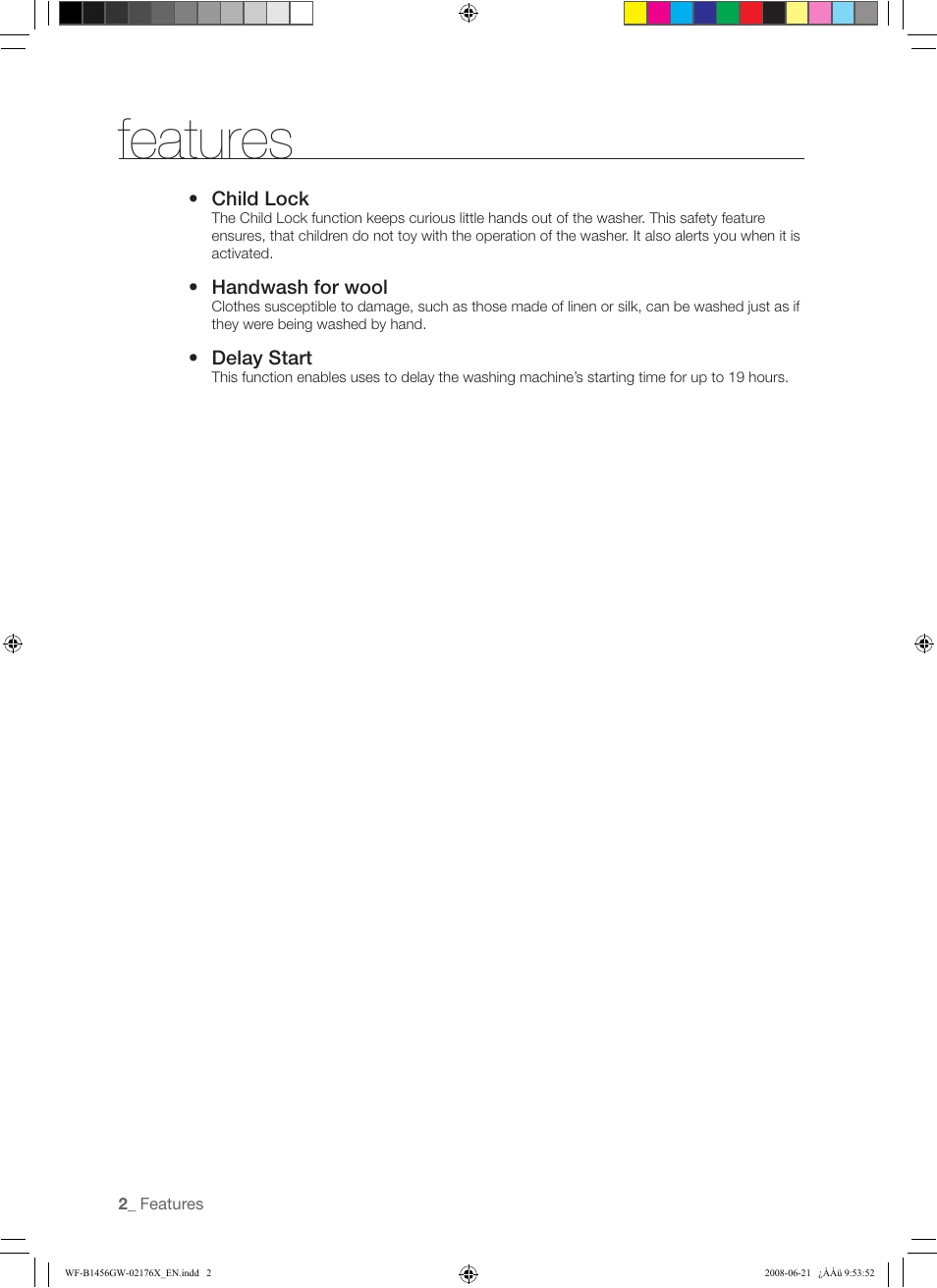 Features | Samsung WF-J1456(W/V/S/C/R) User Manual | Page 2 / 26