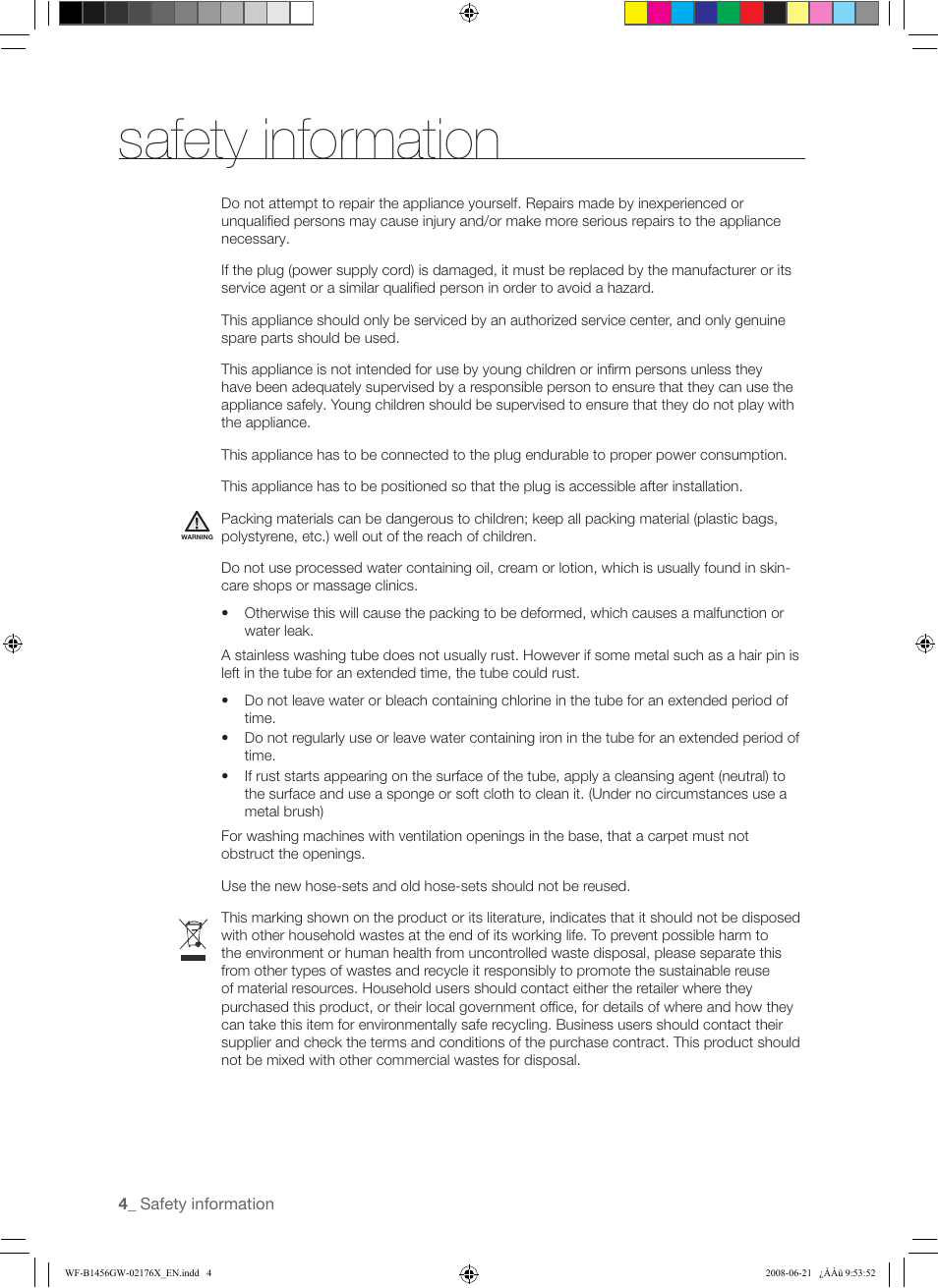 Safety information | Samsung WF-J1456(W/V/S/C/R) User Manual | Page 4 / 26