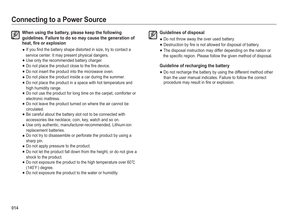 Connecting to a power source | Samsung ES65 User Manual | Page 15 / 98