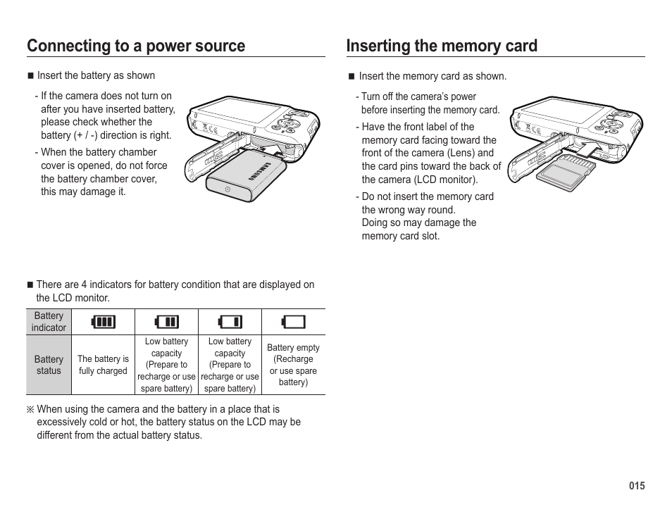 Connecting to a power source | Samsung ES65 User Manual | Page 16 / 98