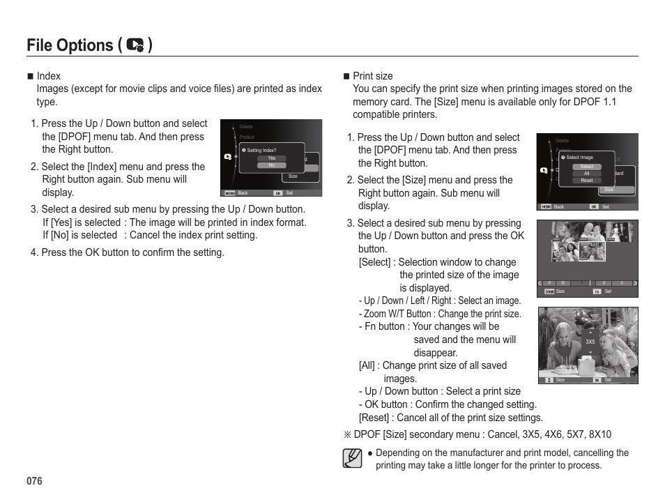 File options ( ) | Samsung ES65 User Manual | Page 77 / 98