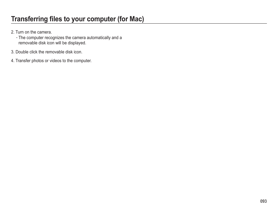 Transferring files to your computer (for mac) | Samsung ES65 User Manual | Page 94 / 98