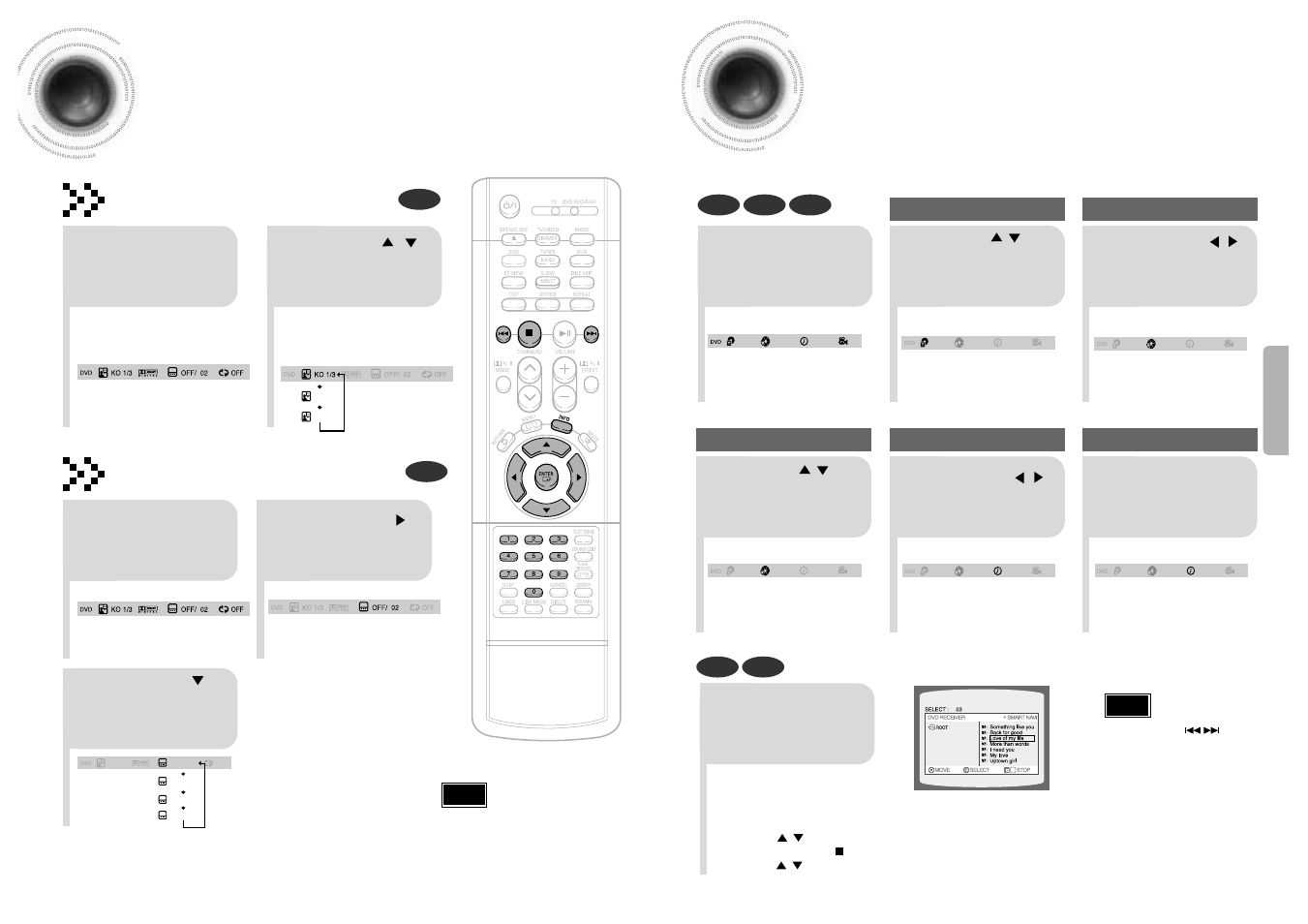 34 moving directly to a scene/song, 33 selecting audio/subtitle language, Audio language selection function | Subtitle language selection function | Samsung HT-SK5 User Manual | Page 18 / 36
