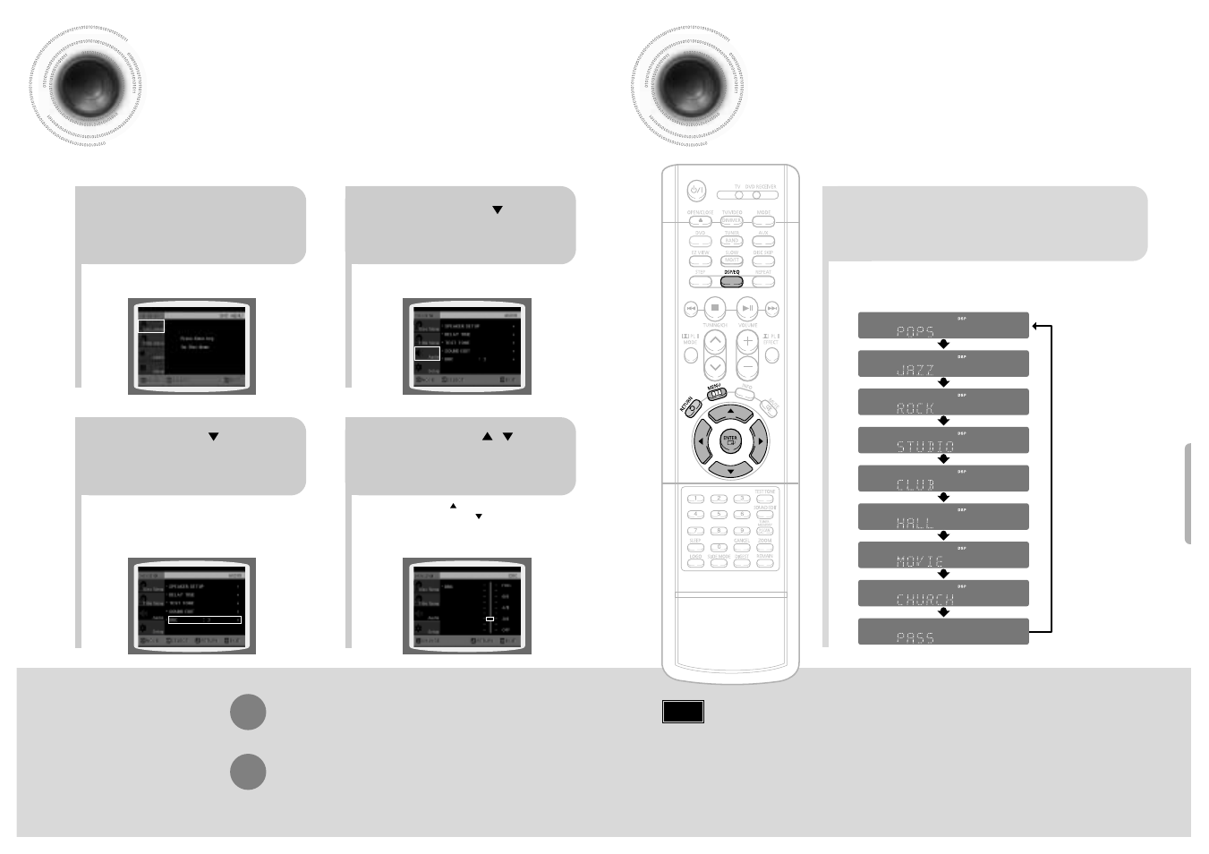 55 56 setting the drc, Sound field (dsp)/eq function, Dynamic range compression) | Samsung HT-SK5 User Manual | Page 29 / 36