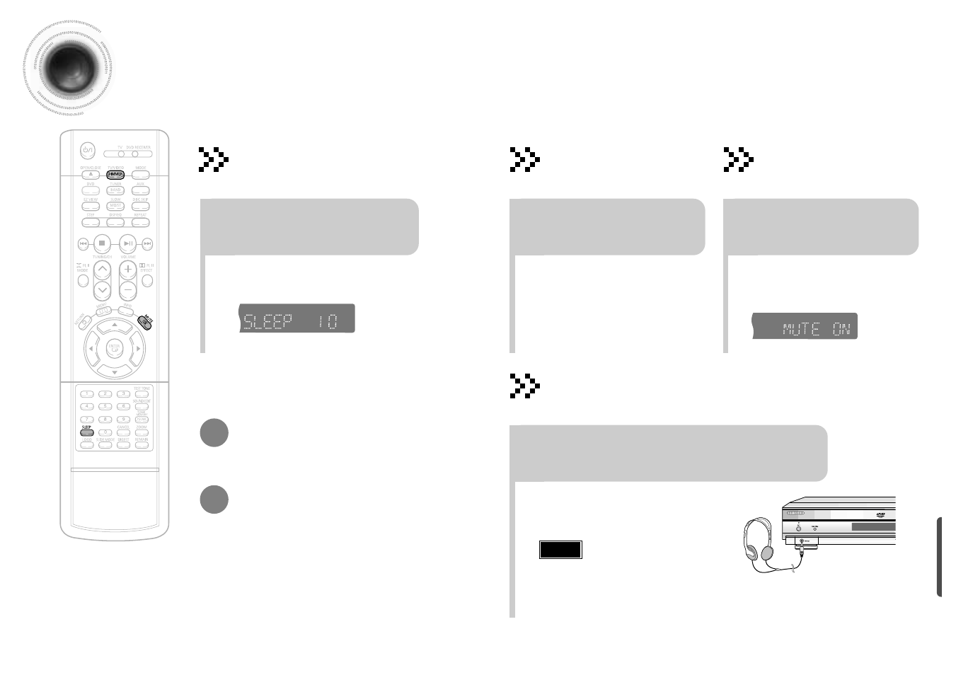 61 62 convenient functions, Sleep timer function, Adjusting display brightness | Using headphones, Mute function | Samsung HT-SK5 User Manual | Page 32 / 36