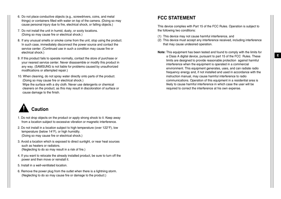 Caution, Fcc statement | Samsung SCC-C6475P User Manual | Page 3 / 69