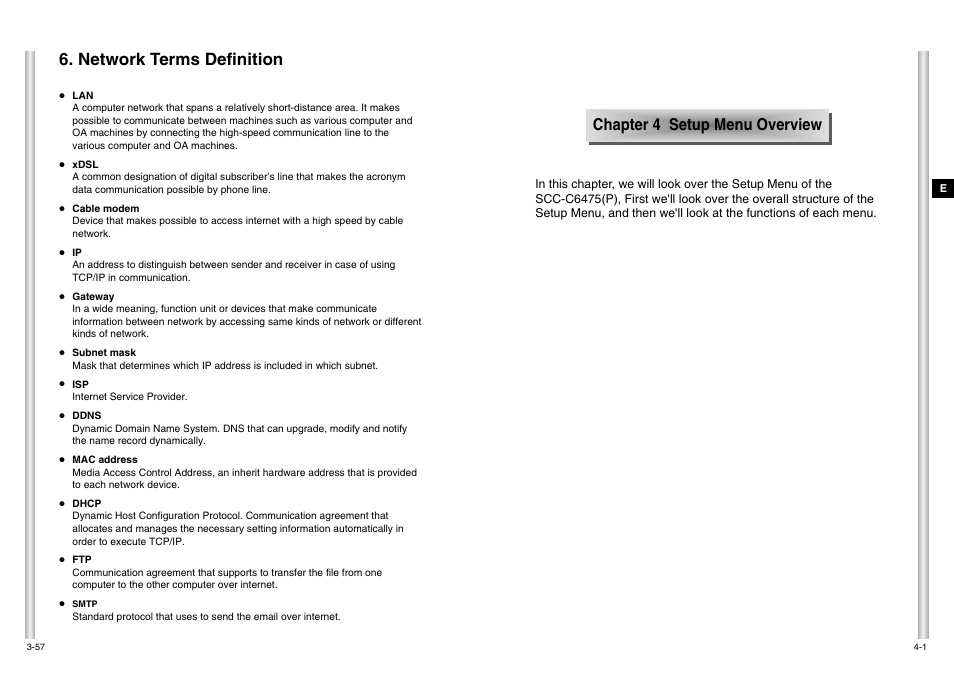 Network terms definition, Chapter 4 setup menu overview | Samsung SCC-C6475P User Manual | Page 43 / 69