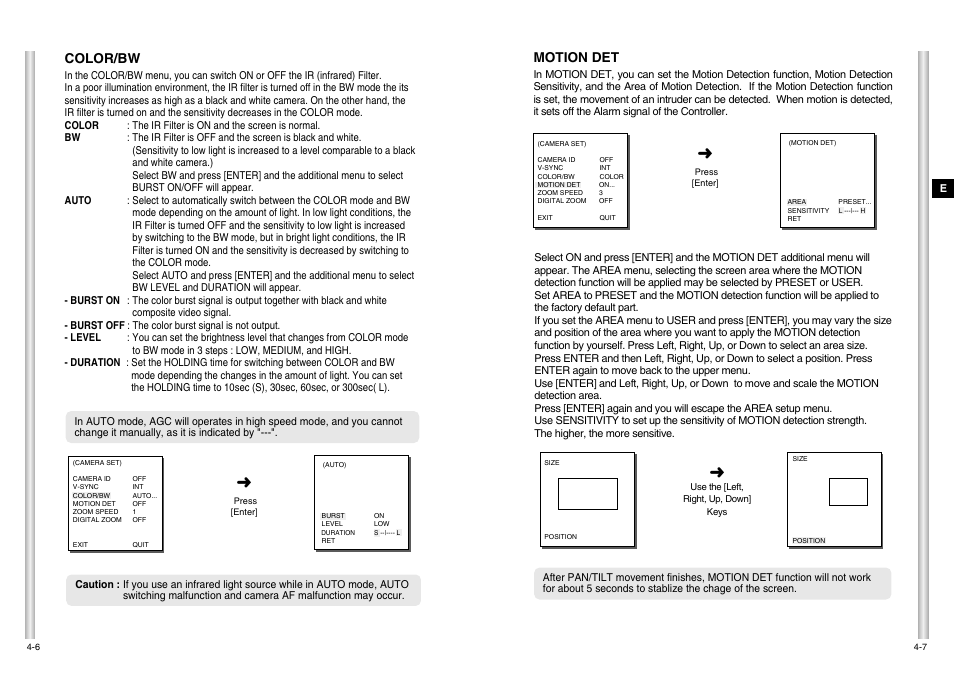 Color/bw, Motion det | Samsung SCC-C6475P User Manual | Page 46 / 69