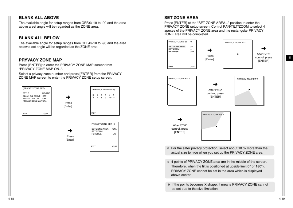 Blank all below, Pryvacy zone map, Blank all above | Set zone area | Samsung SCC-C6475P User Manual | Page 52 / 69