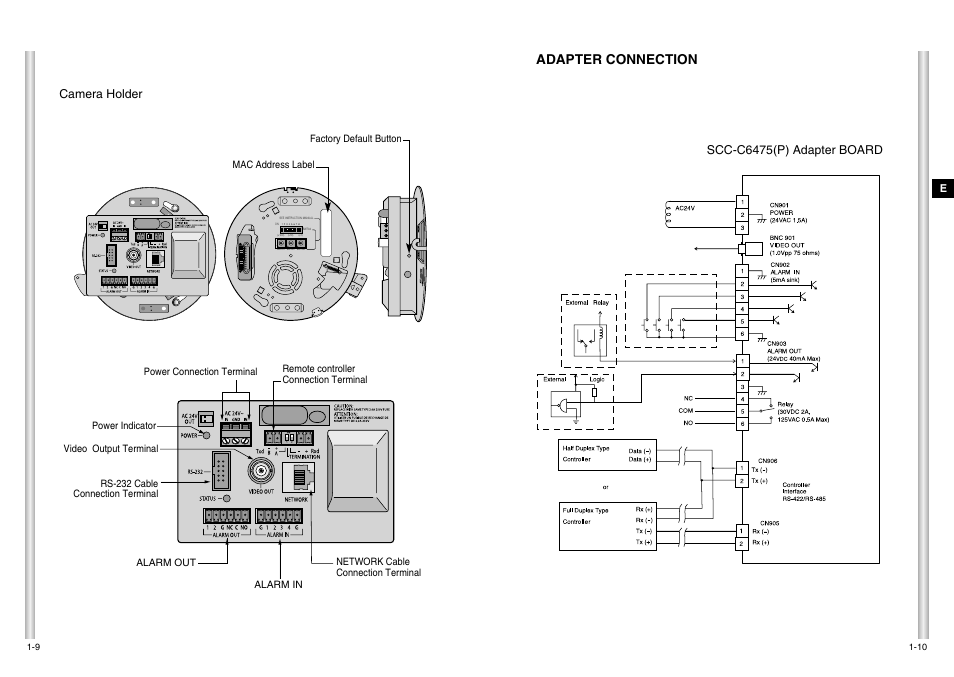 Adapter connection, Scc-c6475(p) adapter board camera holder | Samsung SCC-C6475P User Manual | Page 8 / 69