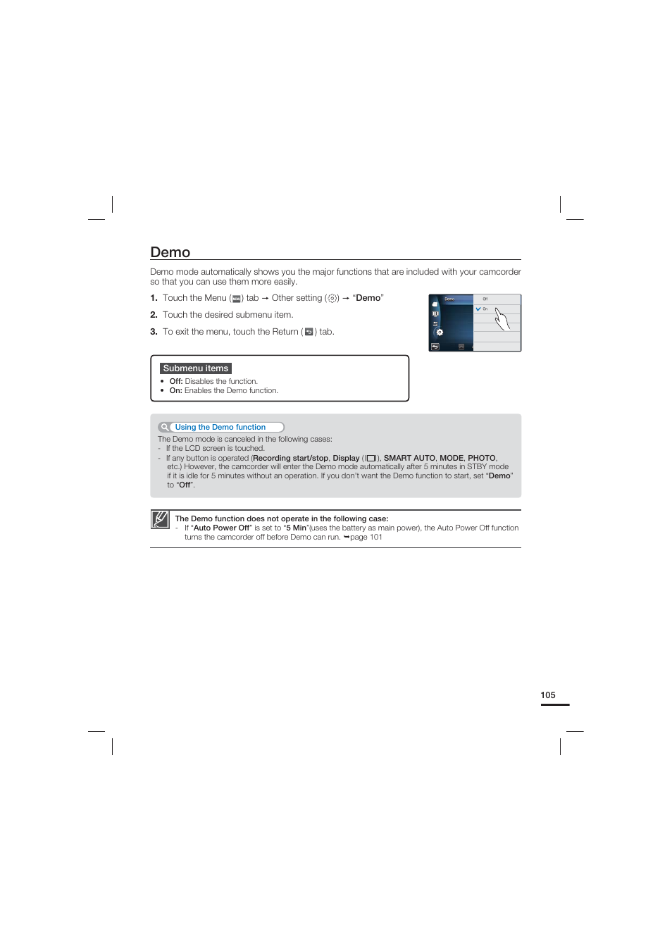 Demo | Samsung HMX-S15BN User Manual | Page 115 / 166