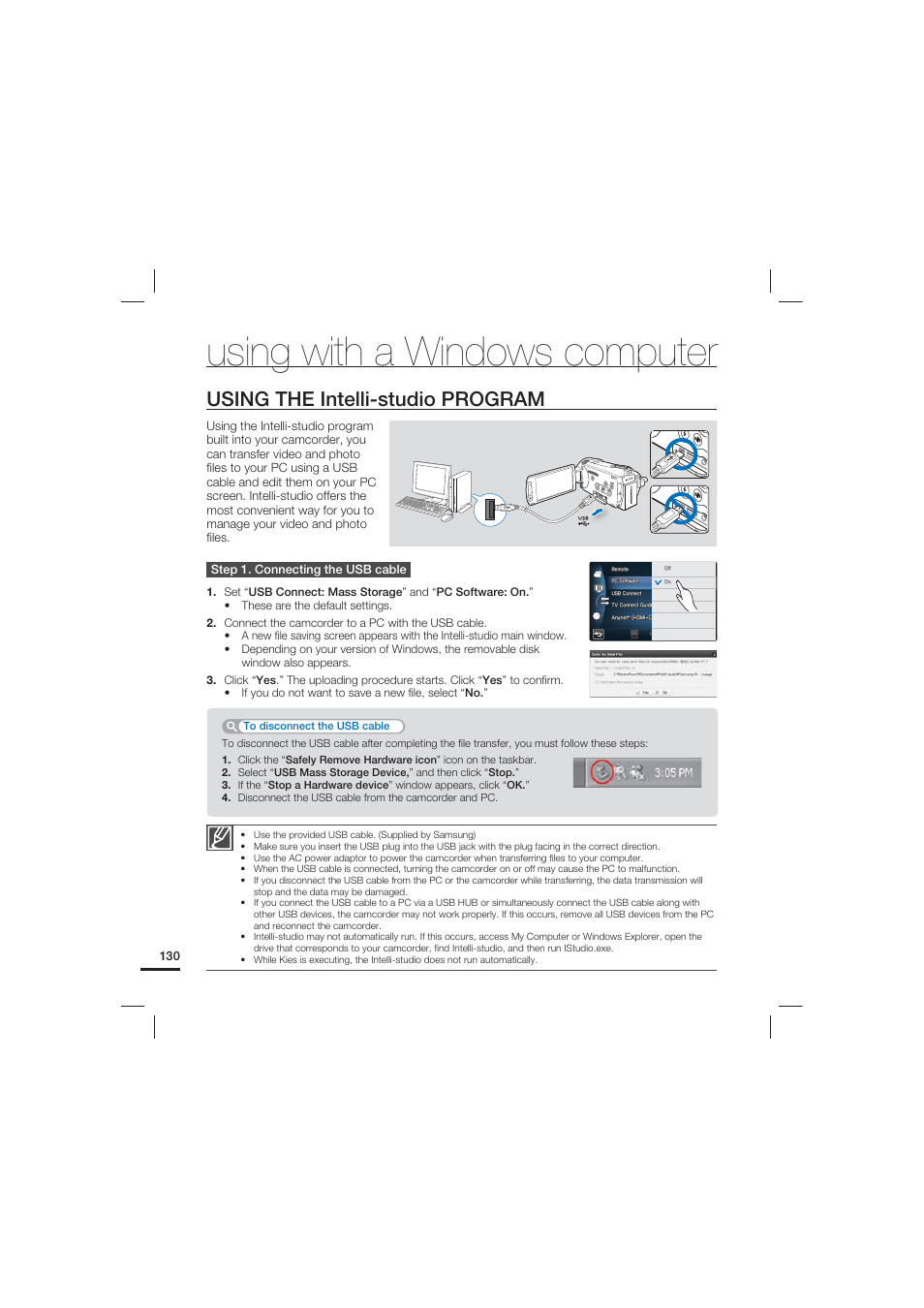 Using the intelli-studio program, Using with a windows computer | Samsung HMX-S15BN User Manual | Page 140 / 166