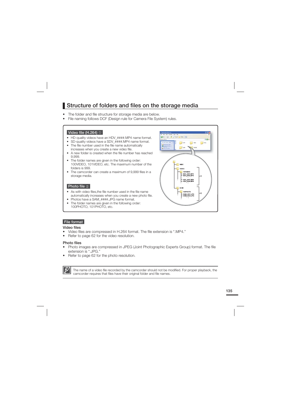 Structure of folders and ﬁles on the storage media | Samsung HMX-S15BN User Manual | Page 145 / 166