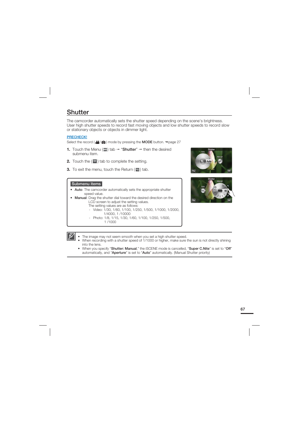Shutter | Samsung HMX-S15BN User Manual | Page 77 / 166