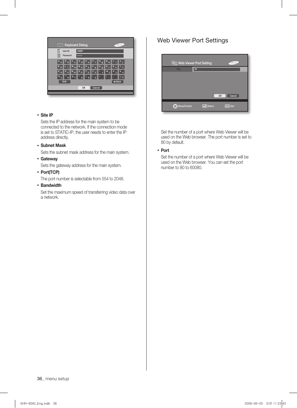 Web viewer port settings | Samsung SHR-6040 User Manual | Page 40 / 96
