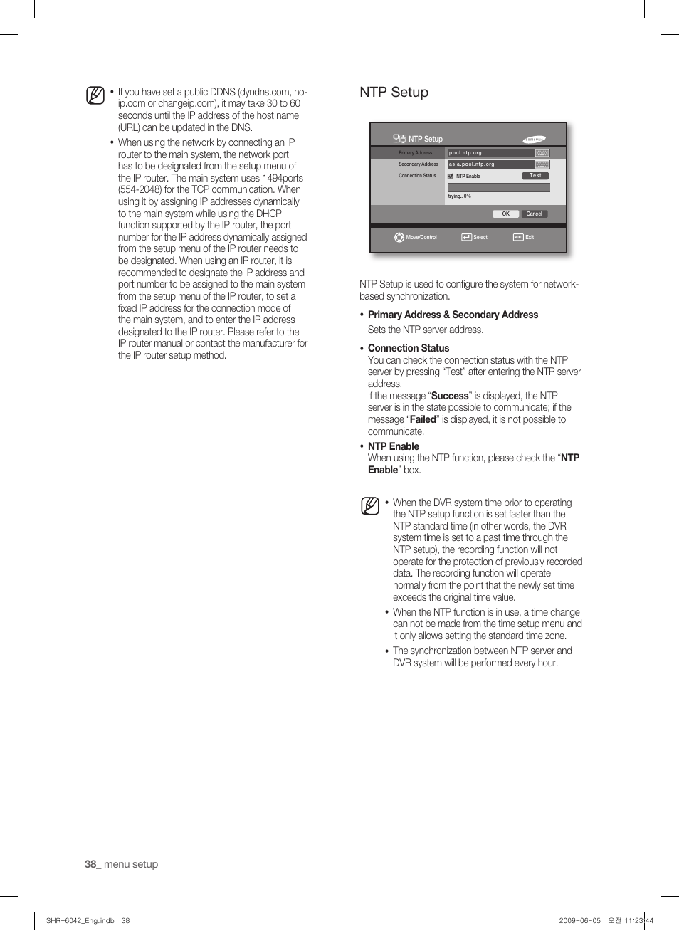 Ntp setup | Samsung SHR-6040 User Manual | Page 42 / 96