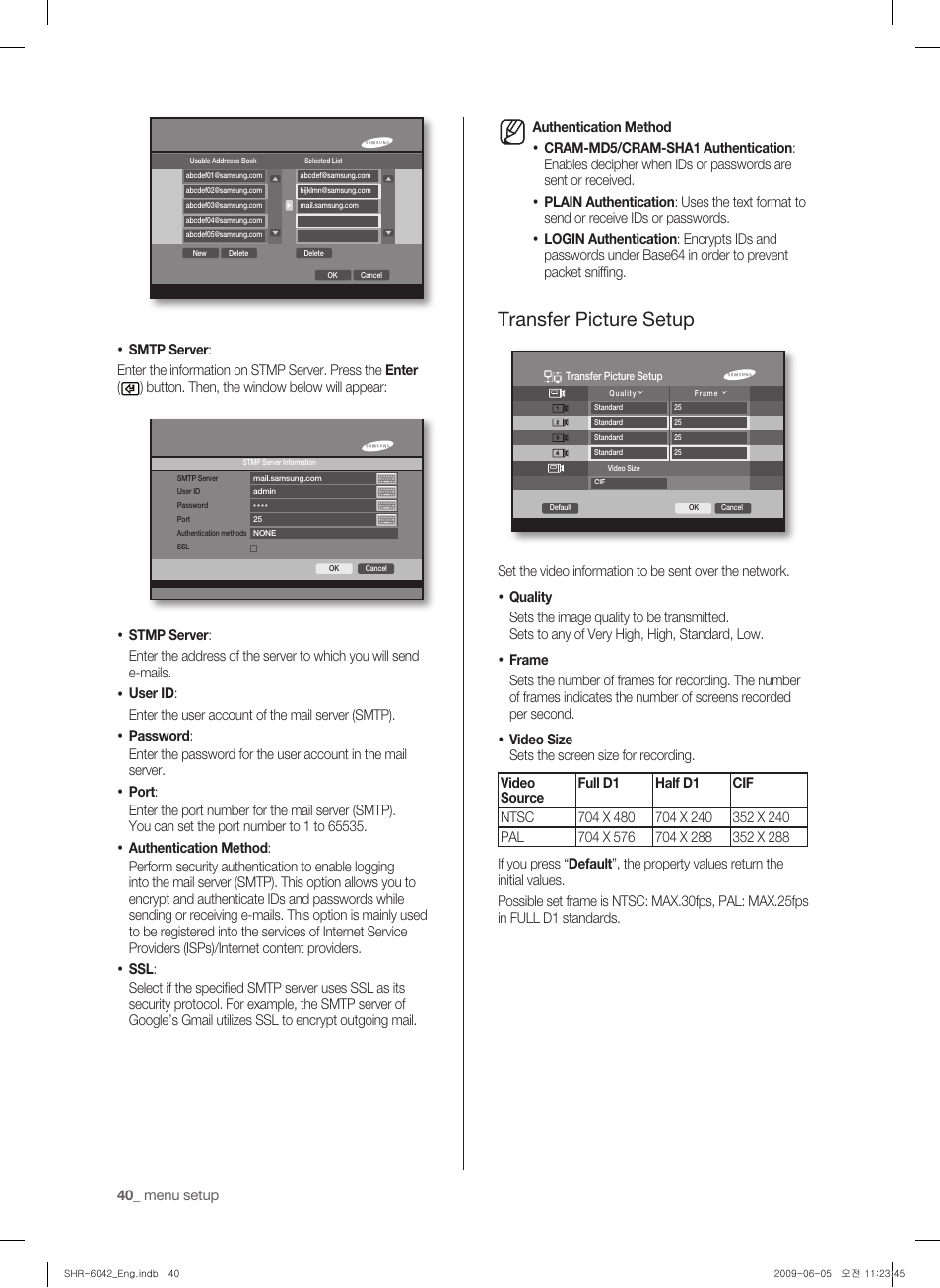 Transfer picture setup | Samsung SHR-6040 User Manual | Page 44 / 96