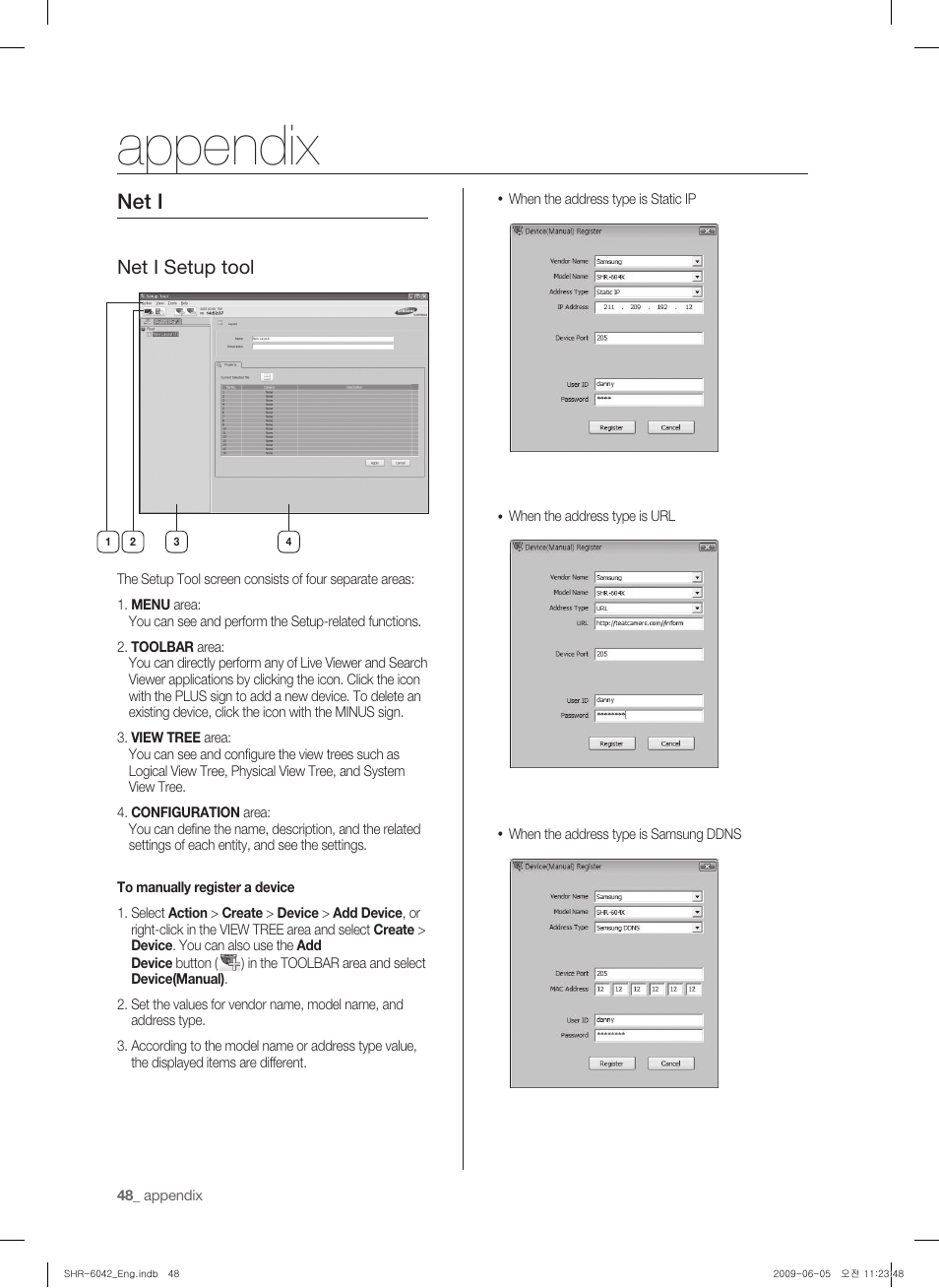 Appendix, Net i, Net i setup tool | Samsung SHR-6040 User Manual | Page 52 / 96