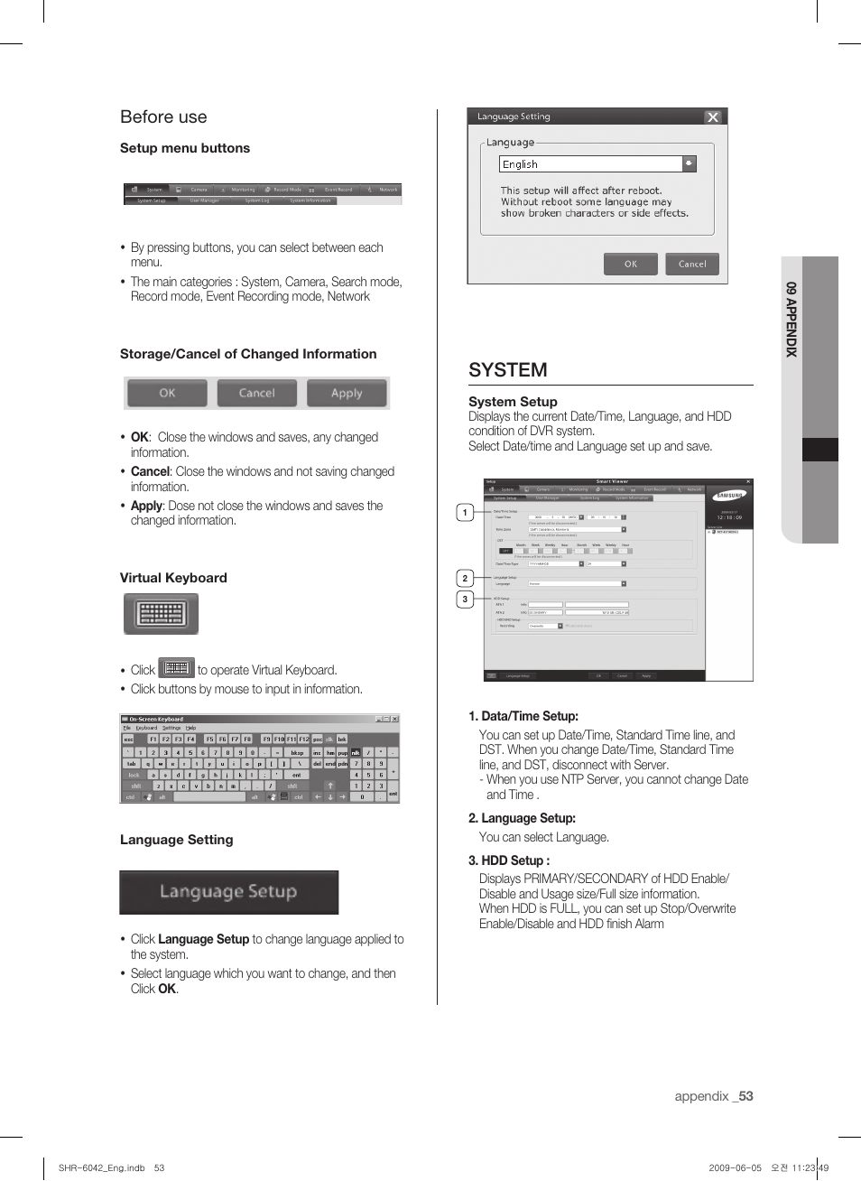 System, Before use | Samsung SHR-6040 User Manual | Page 57 / 96