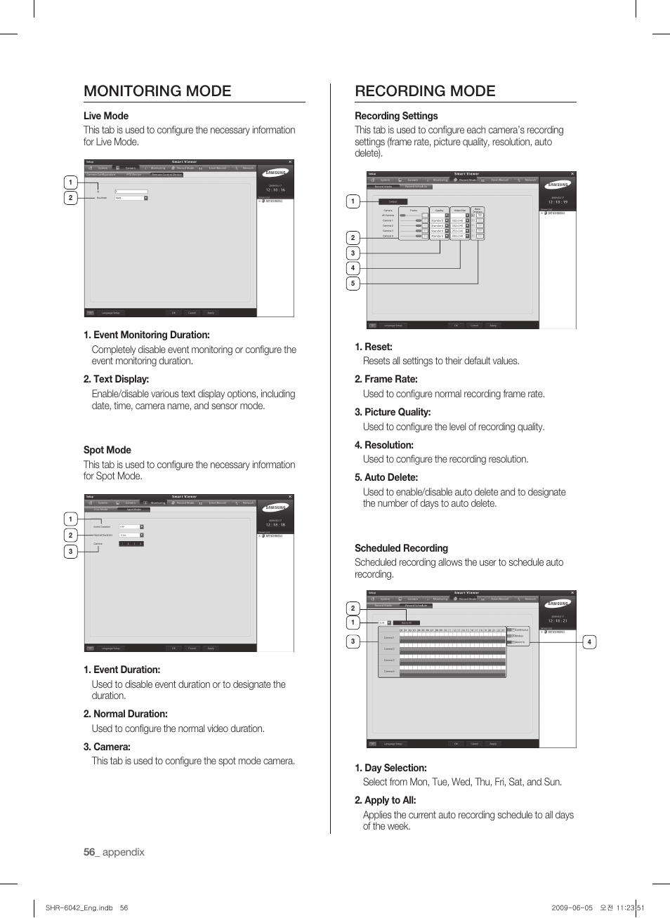 Monitoring mode, Recording mode | Samsung SHR-6040 User Manual | Page 60 / 96