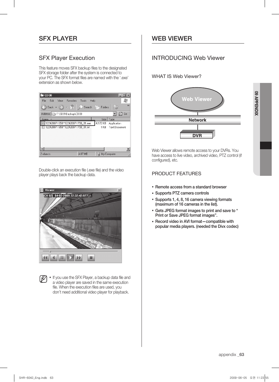 Sfx player, Web viewer, Sfx player execution | Introducing web viewer | Samsung SHR-6040 User Manual | Page 67 / 96