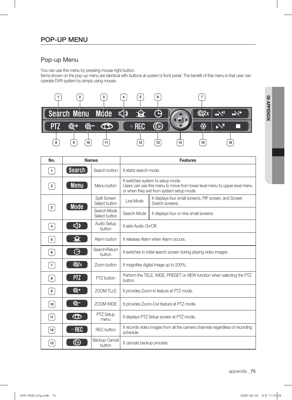 Pop-up menu | Samsung SHR-6040 User Manual | Page 79 / 96