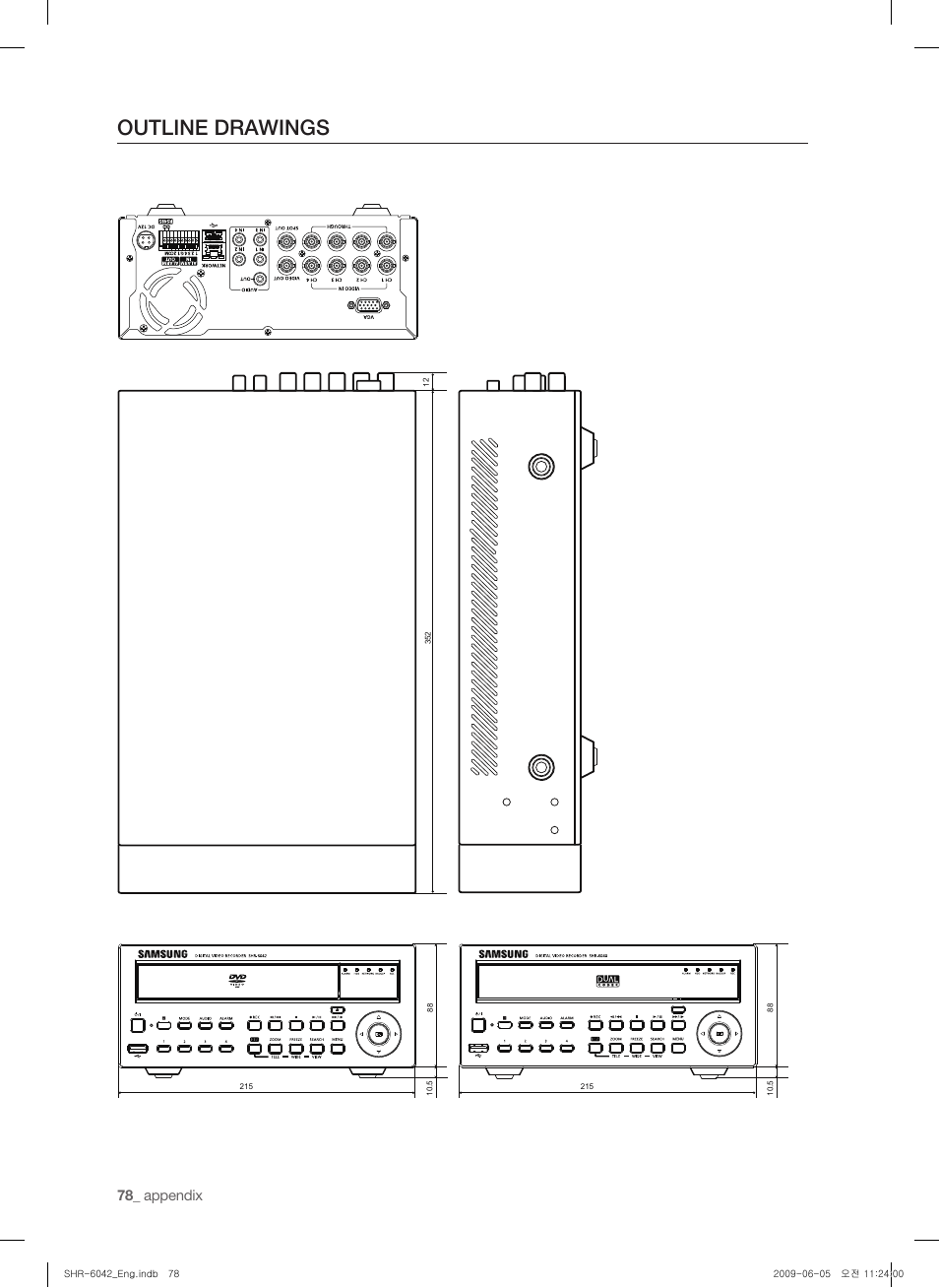 Outline drawings, 78 _ appendix | Samsung SHR-6040 User Manual | Page 82 / 96