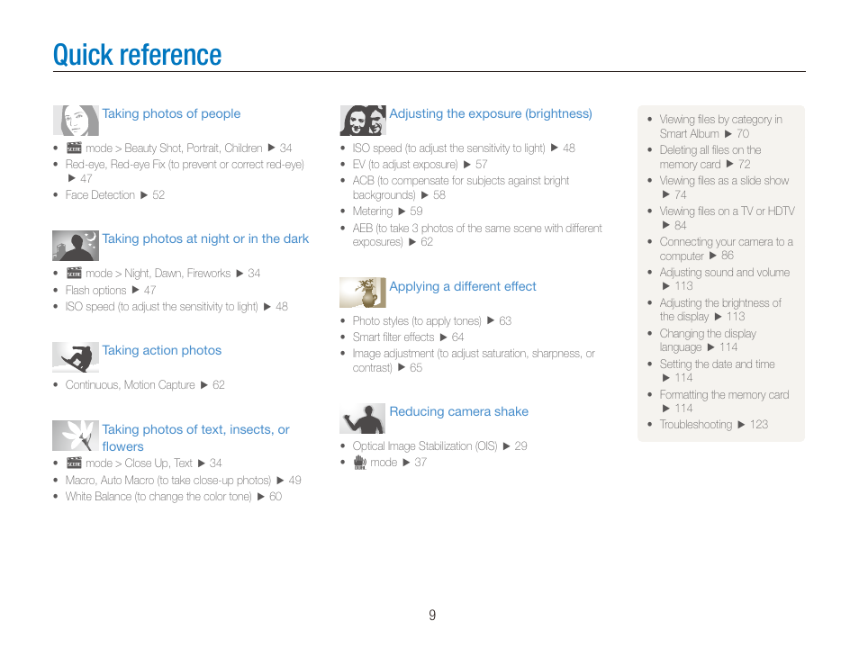 Quick reference | Samsung CL80 User Manual | Page 10 / 135