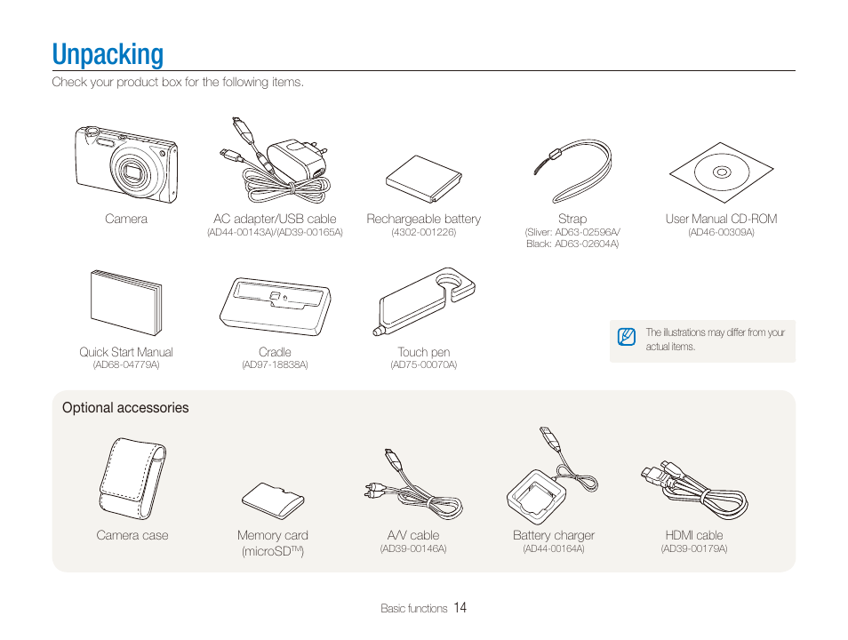 Unpacking | Samsung CL80 User Manual | Page 15 / 135