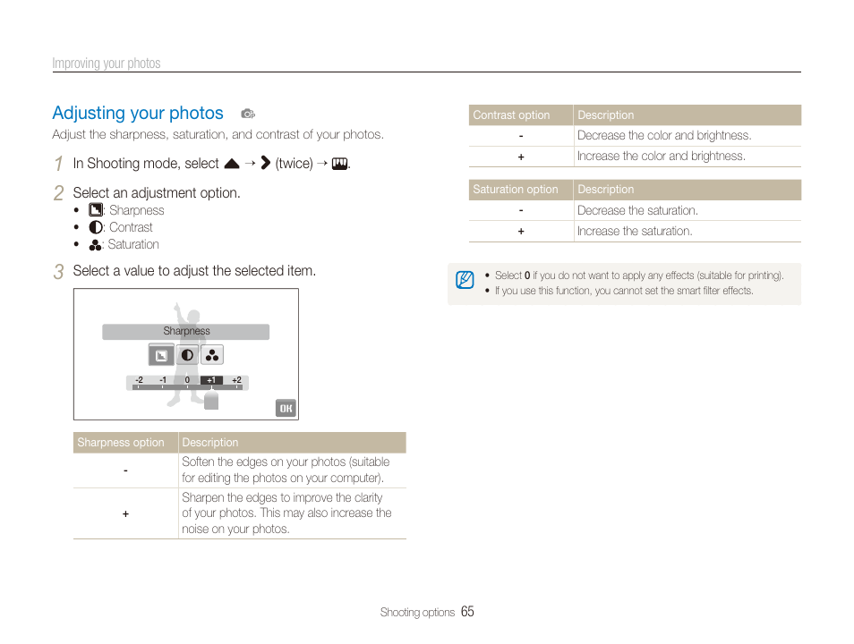 Adjusting your photos, Adjusting your photos ……………………… 65 | Samsung CL80 User Manual | Page 66 / 135