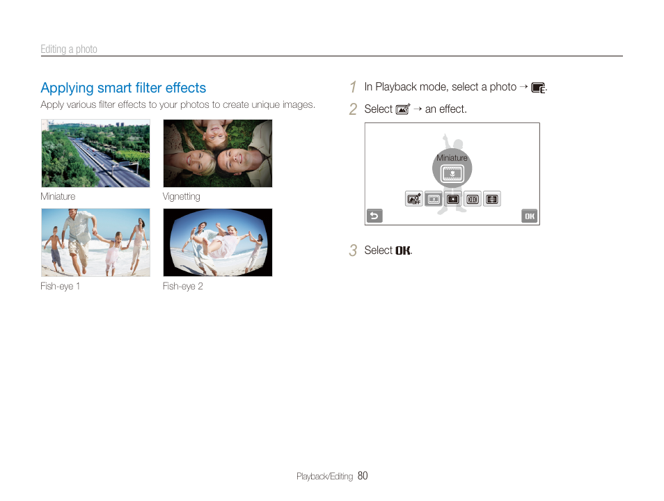 Applying smart filter effects, Applying smart ﬁlter effects, Applying smart ﬁlter effects ………………… 80 | Samsung CL80 User Manual | Page 81 / 135