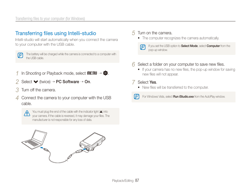Transferring files using intelli-studio, Transferring ﬁles using intelli-studio, Transferring ﬁles using intelli-studio ………… 87 | Samsung CL80 User Manual | Page 88 / 135