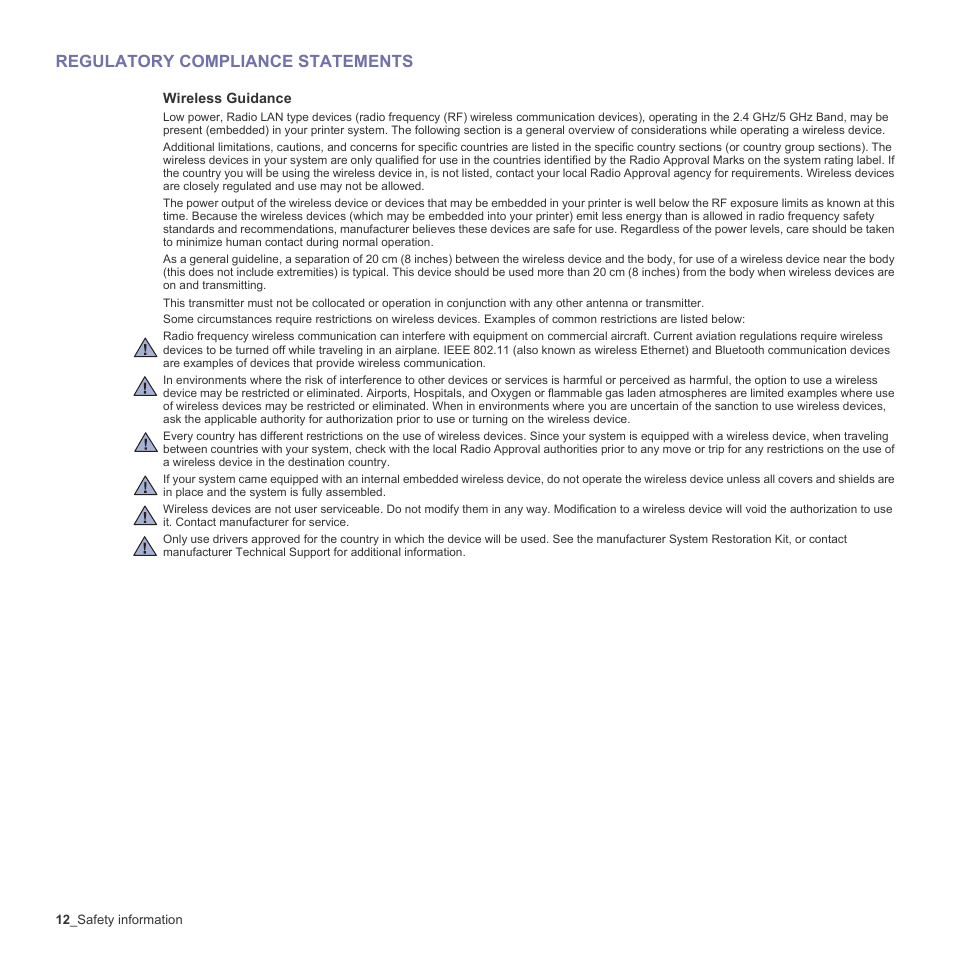 Regulatory compliance statements | Samsung CLX-3170FN User Manual | Page 12 / 219