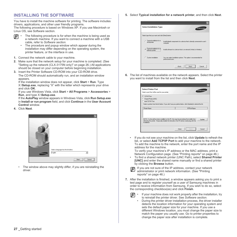 Installing the software, 27 installing the software | Samsung CLX-3170FN User Manual | Page 123 / 219