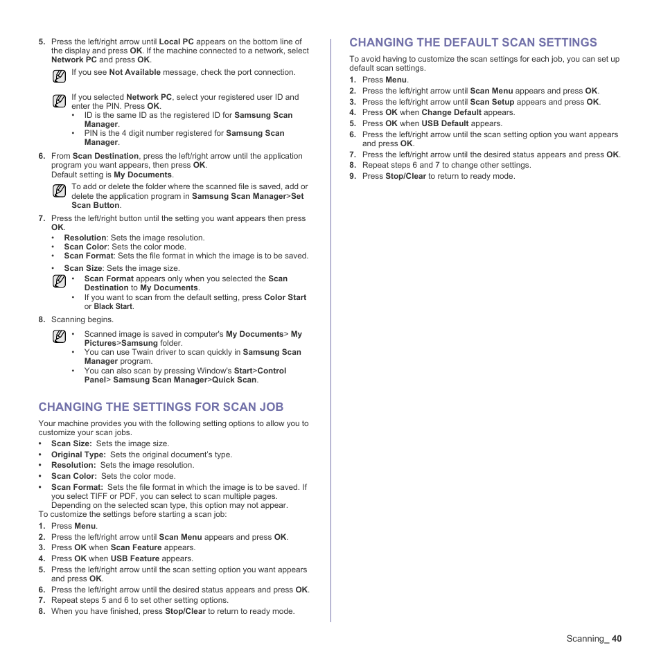 Changing the settings for scan job, Changing the default scan settings | Samsung CLX-3170FN User Manual | Page 136 / 219