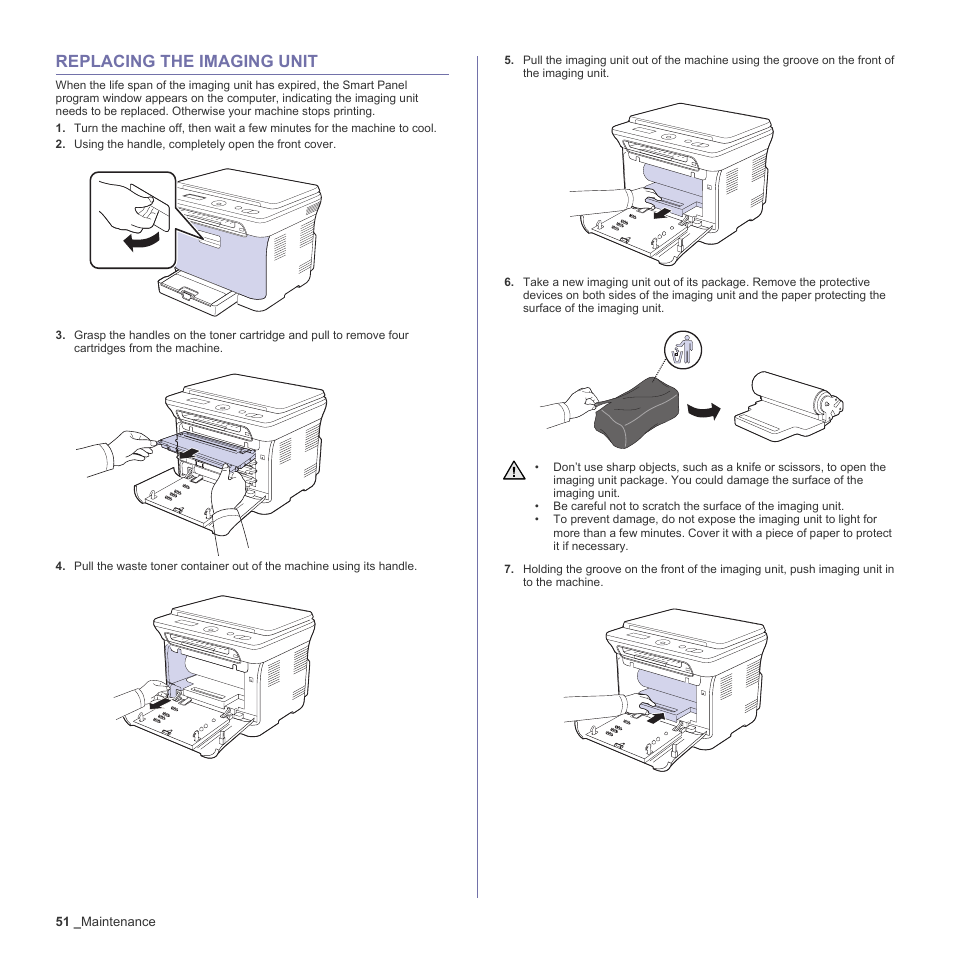 Replacing the imaging unit, 51 replacing the imaging unit | Samsung CLX-3170FN User Manual | Page 147 / 219