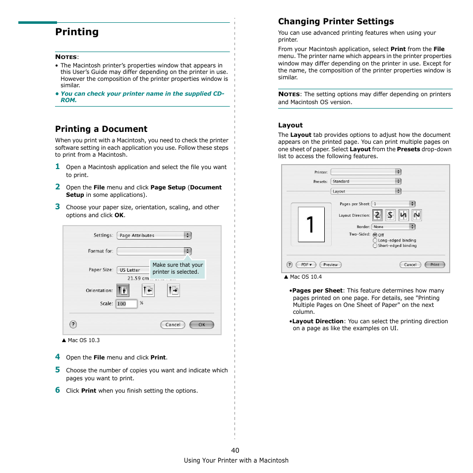 Printing, Printing a document, Changing printer settings | Printing a document changing printer settings | Samsung CLX-3170FN User Manual | Page 215 / 219