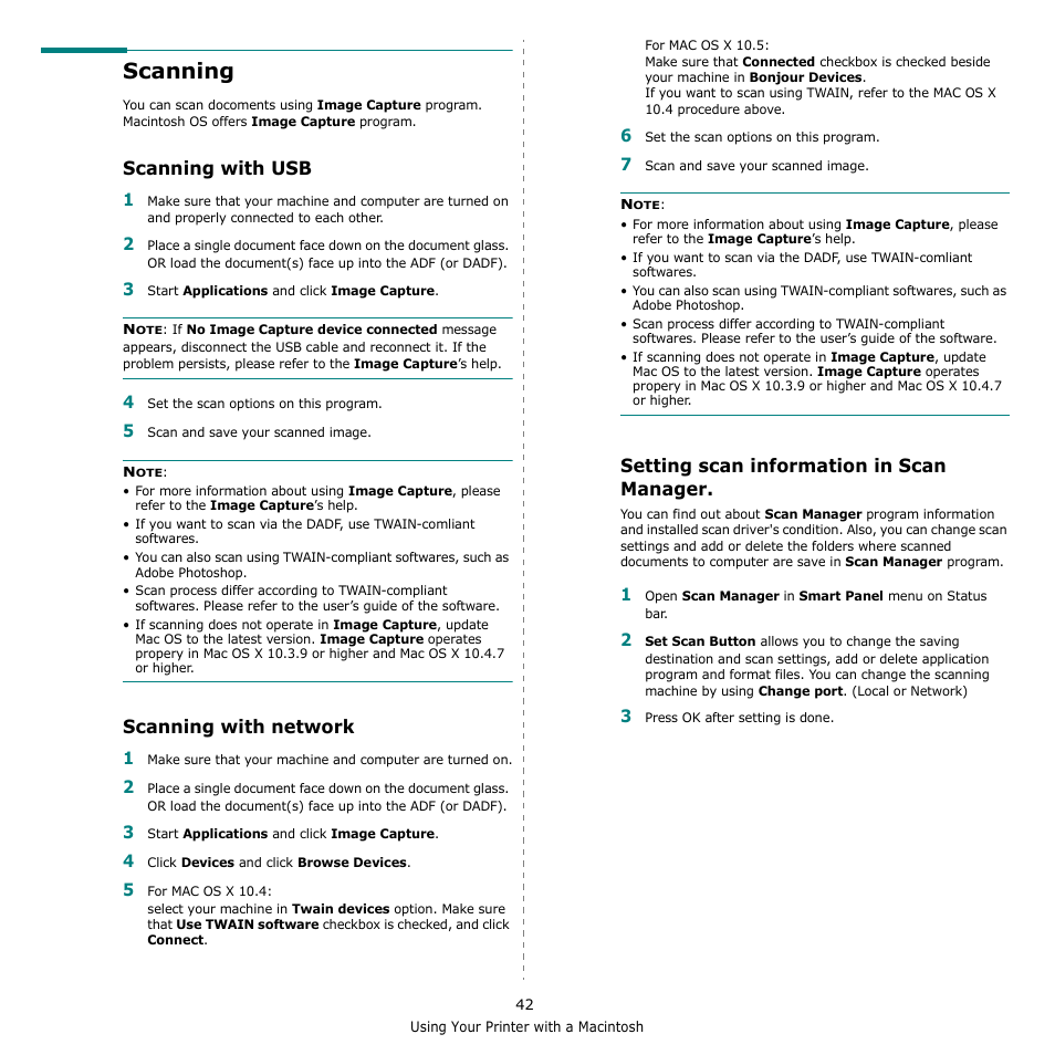 Scanning, Scanning with usb, Scanning with network | Setting scan information in scan manager | Samsung CLX-3170FN User Manual | Page 217 / 219
