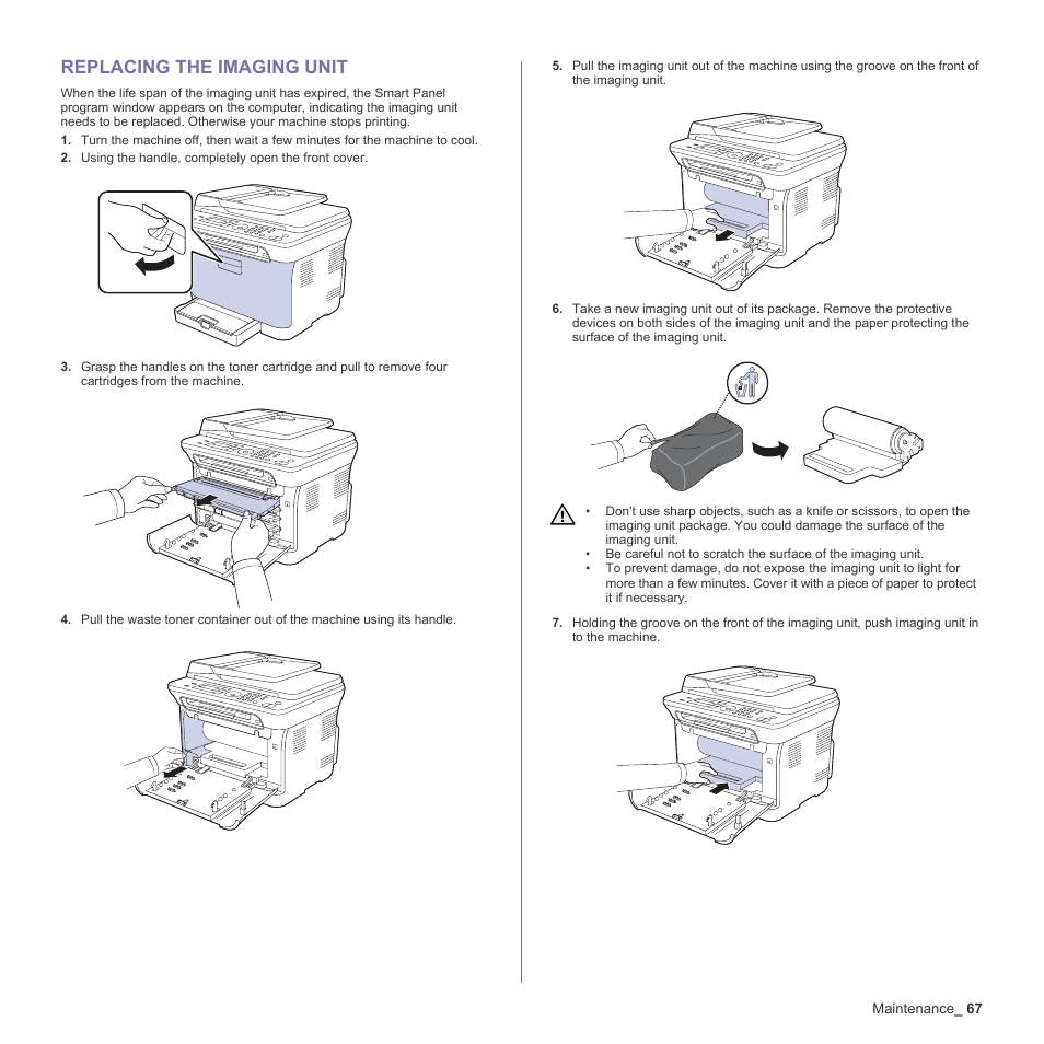 Replacing the imaging unit, 67 replacing the imaging unit | Samsung CLX-3170FN User Manual | Page 67 / 219