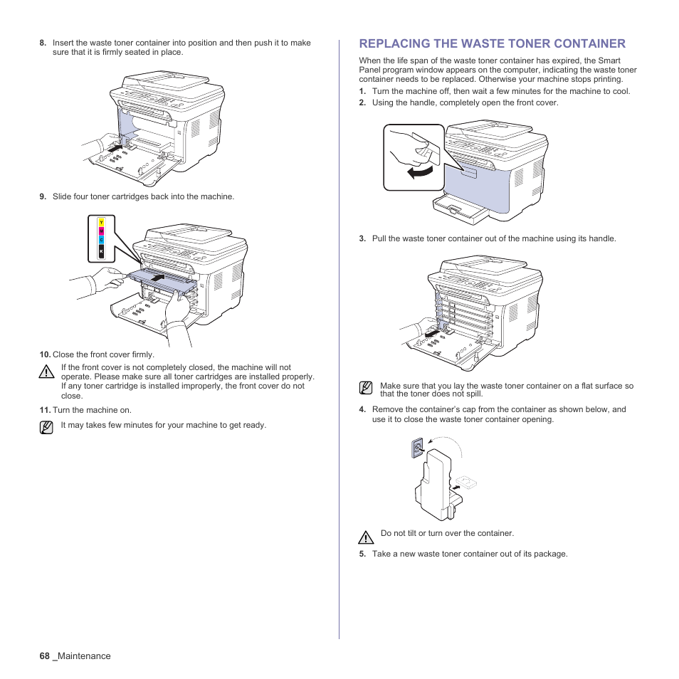 Replacing the waste toner container, 68 replacing the waste toner container | Samsung CLX-3170FN User Manual | Page 68 / 219