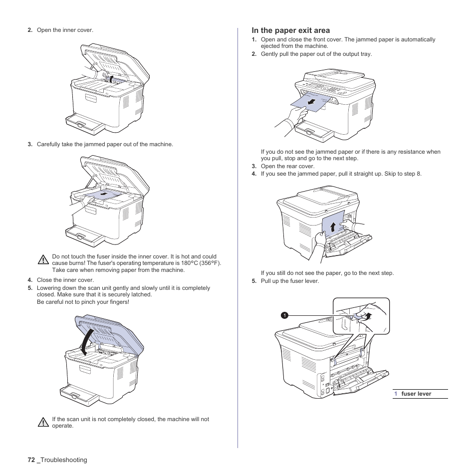 In the paper exit area, In the paper exit area" on | Samsung CLX-3170FN User Manual | Page 72 / 219