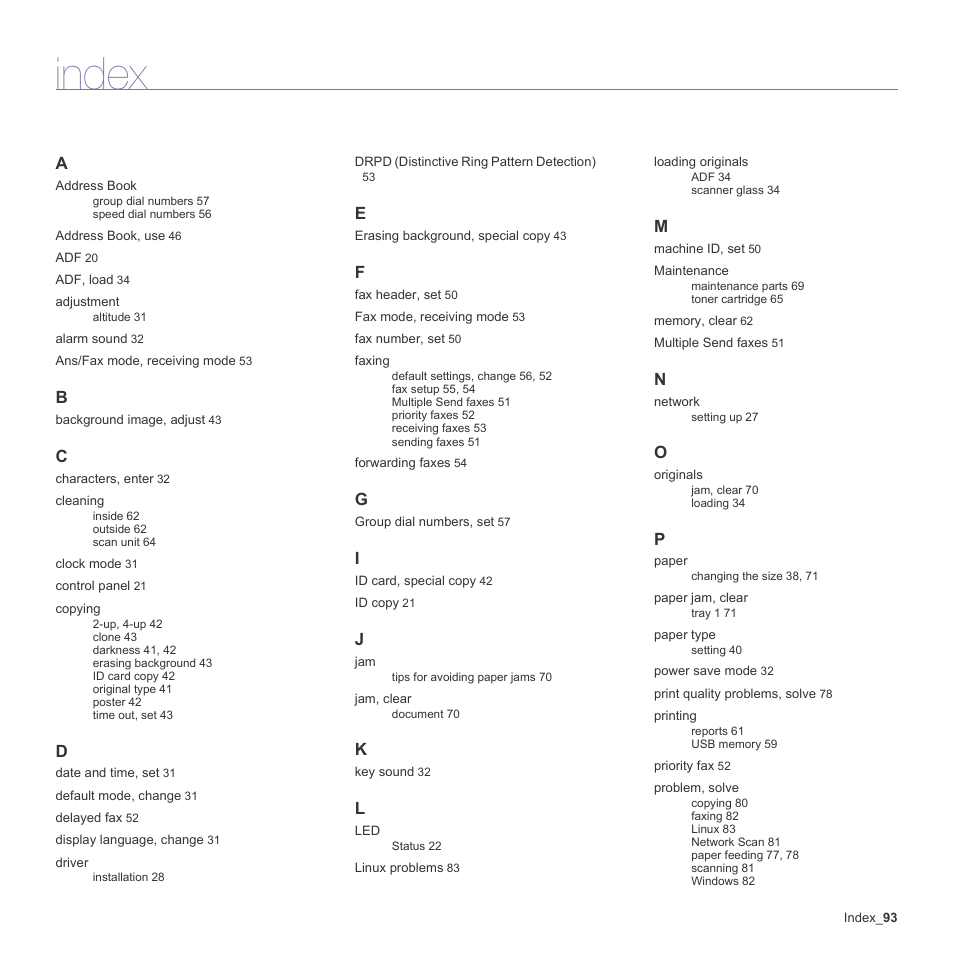 Index | Samsung CLX-3170FN User Manual | Page 93 / 219