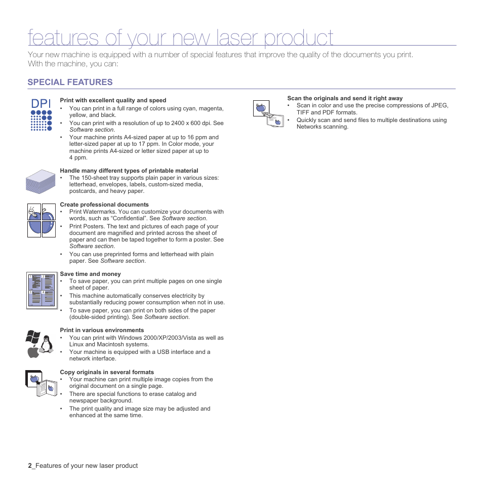 Clx-3175, clx-3175n, Features of your new laser product, Special features | Samsung CLX-3170FN User Manual | Page 98 / 219