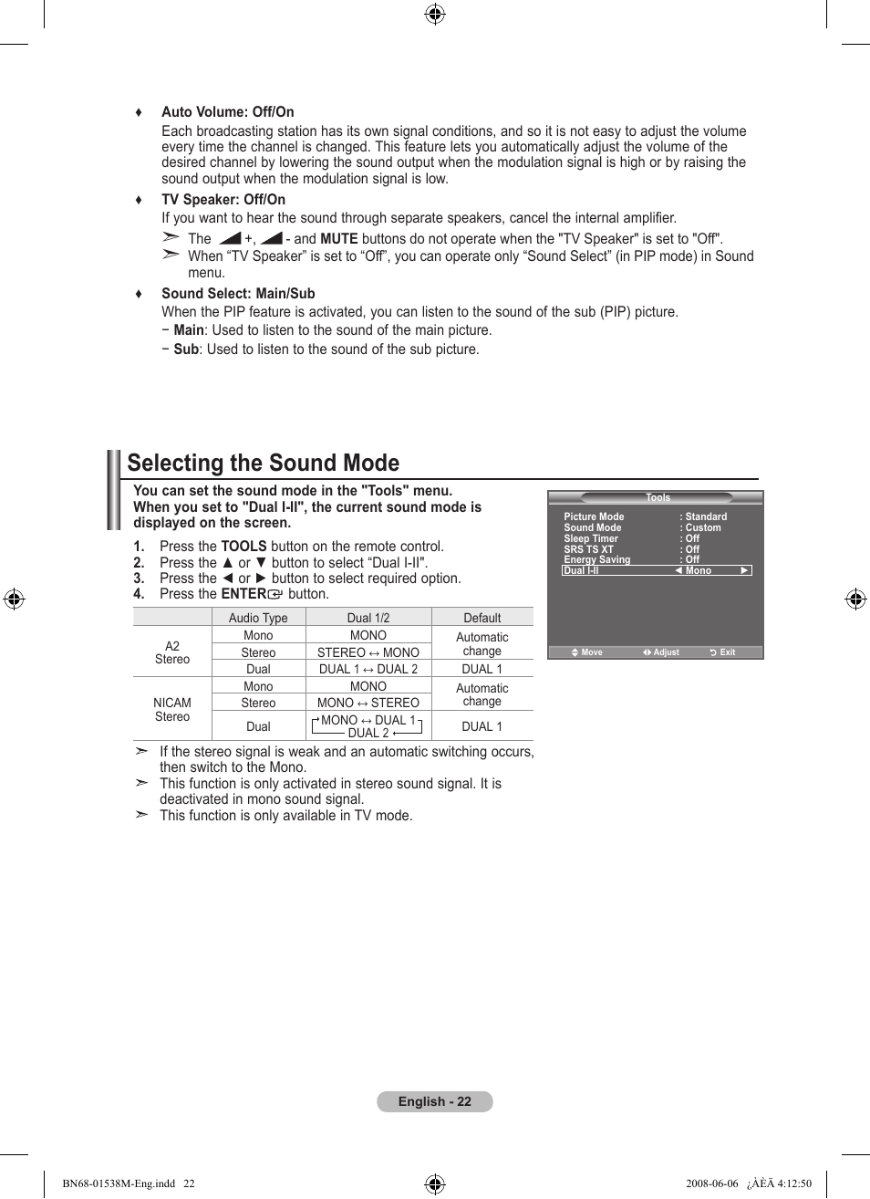 Selecting the sound mode | Samsung BN68-01538M-00 User Manual | Page 24 / 35