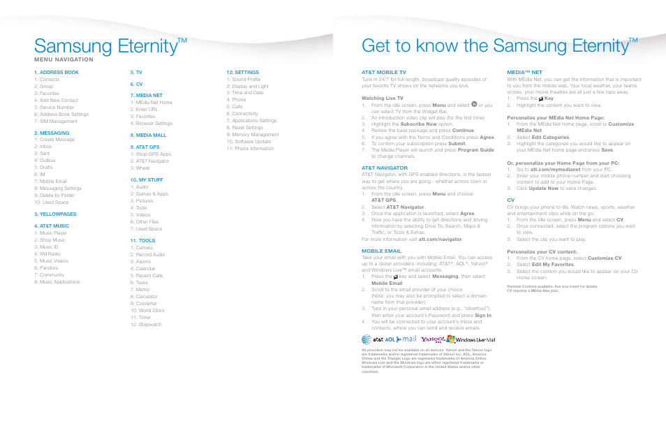 Samsung eternity, Get to know the samsung eternity | Samsung ETERNITY SGH-A867 User Manual | Page 2 / 2