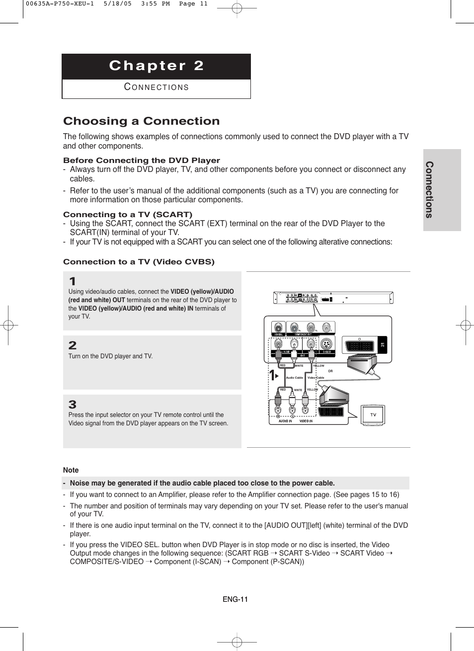 Chapter 2 connections, Choosing a connection, Connections | Samsung DVD-P750 User Manual | Page 11 / 76