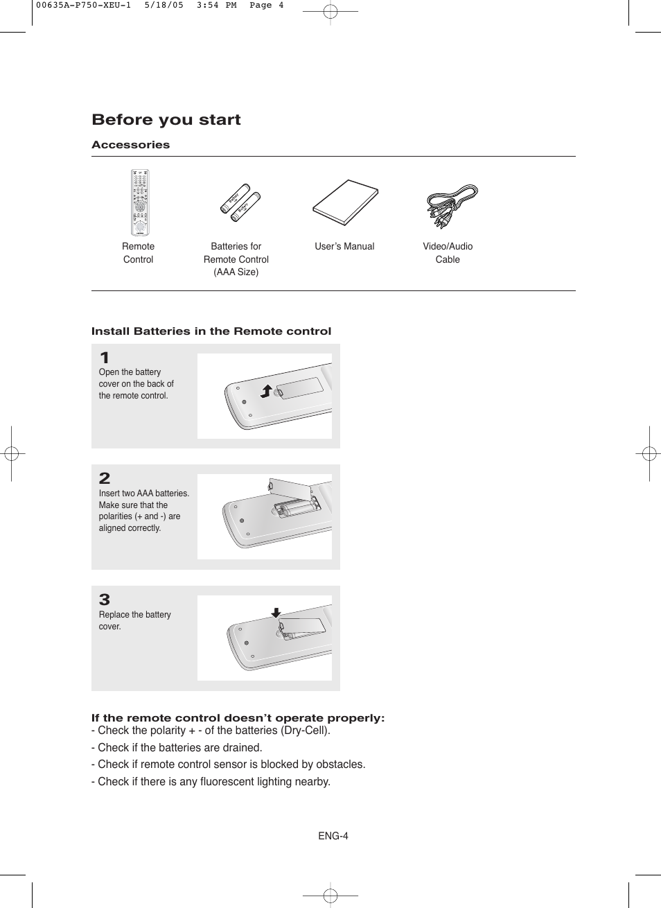 Before you start | Samsung DVD-P750 User Manual | Page 4 / 76